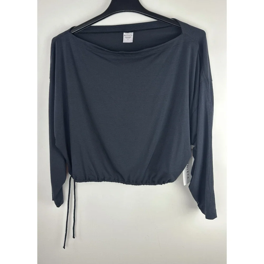 NWT Athleta Cool Down Black Long Sleeve Modal Drawstring Yoga Top Size Medium M - Picture 11 of 13